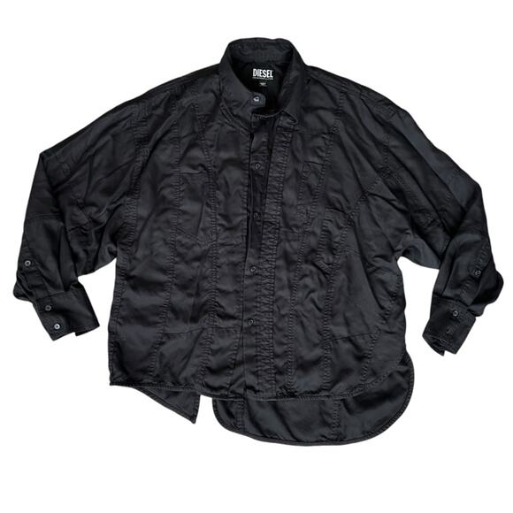 Diesel Unisex Vintage Asymmetric Hem Black Collared Button Down Shirt Size Small - Picture 1 of 9